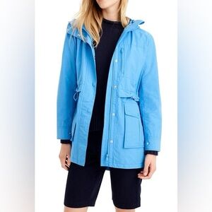 J Crew Perfect Lightweight Jacket Blue Hooded Unlined Sz L